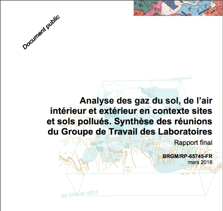 Analyse des gaz du sol de lair interieur et exterieur en contexte sites et sols pollues. Synthese des reunions du Groupe de Travail des Laboratoires BRGM