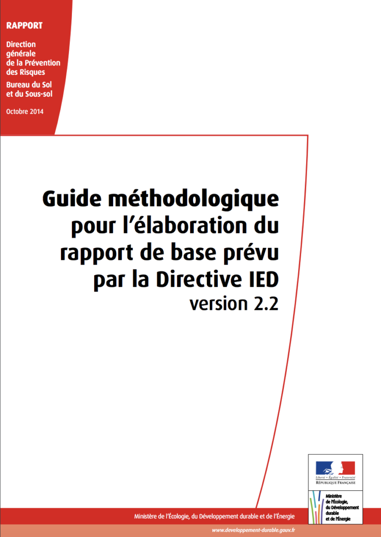 Guide methodologique pour lelaboration du rapport de base prevu par la Directive IED Ministere de lenvironnement
